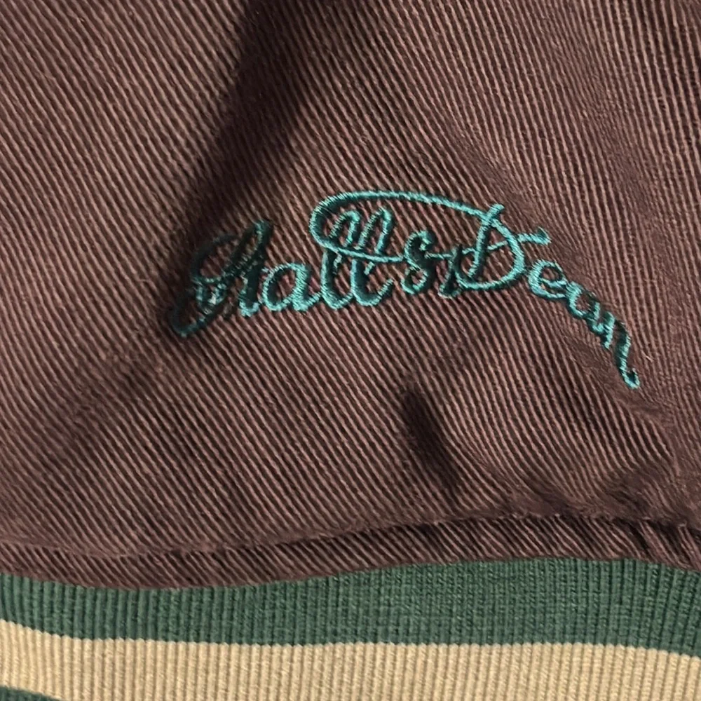 Stall & Dean brown varsity jacket size 5XL Logo wing patch on back bomber heavy